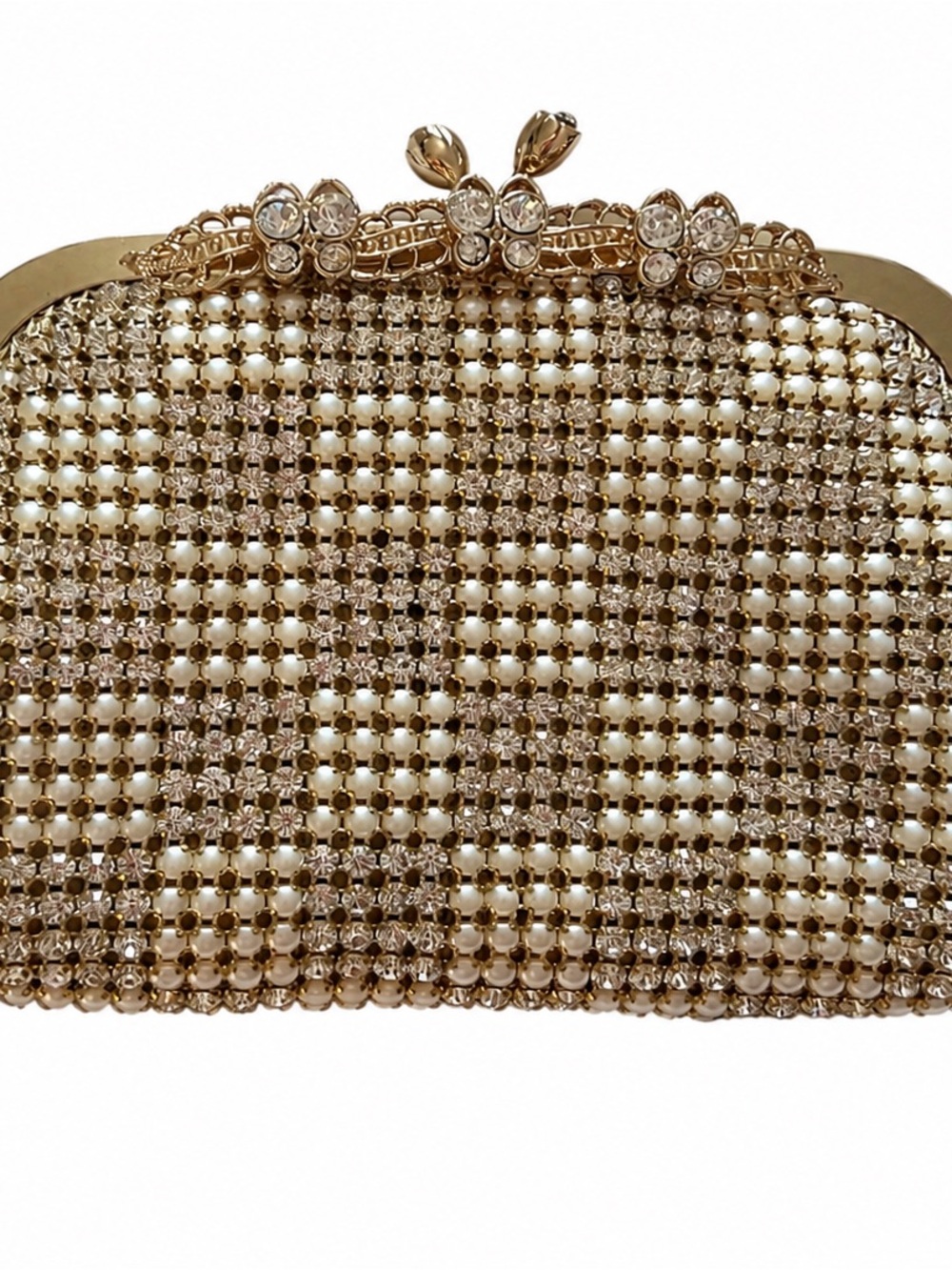 Magid Pearl Rhinestone Gold Evening Bag Clutch